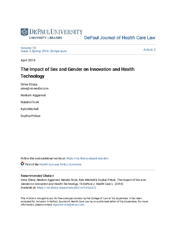 (PDF) The Impact of Sex and Gender on Innovation and Health Technology