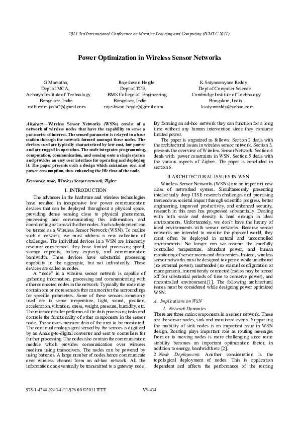 (PDF) Power optimization in wireless sensor network