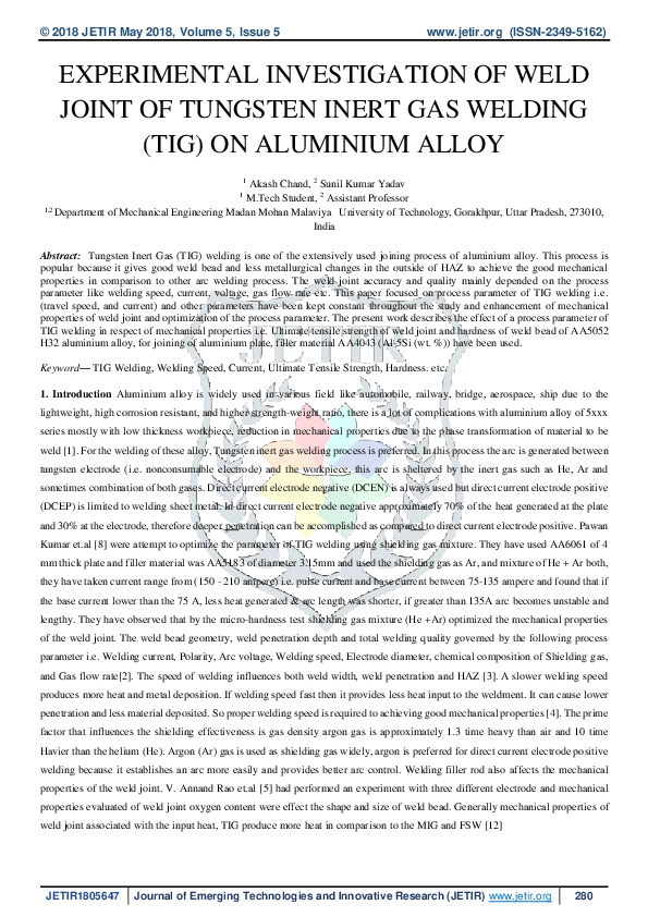(PDF) Experimental Investigation of Weld Joint of Tungsten Inert Gas