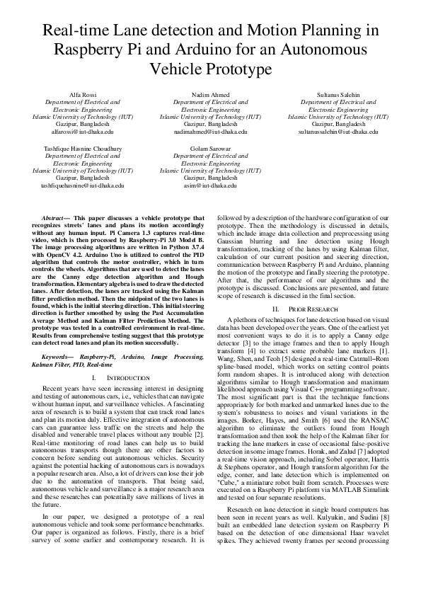 (PDF) Real-time Lane detection and Motion Planning in Raspberry Pi and ...