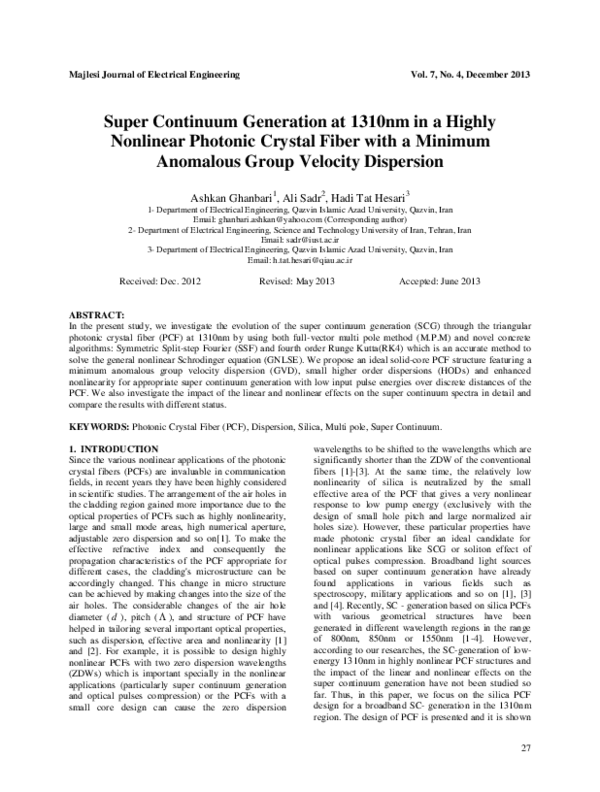 (PDF) Super Continuum Generation at 1310 NM in a Highly Nonlinear ...
