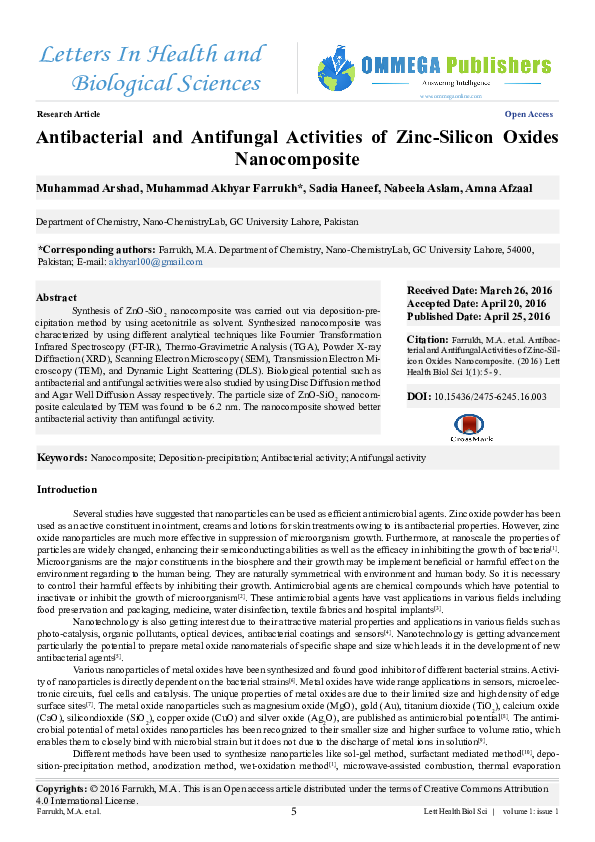 (PDF) Antibacterial and Antifungal Activities of ZincSilicon Oxides