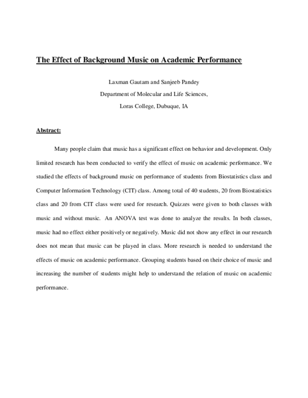 (PDF) The Effect of Background Music on Academic Performance