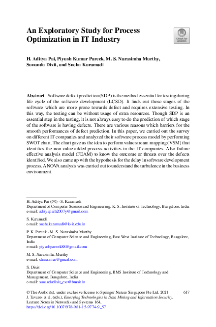 (PDF) An Exploratory Study for Process Optimization in IT Industry