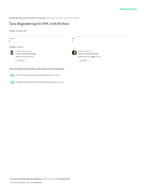 (PDF) Data Engineering for HPC with Python