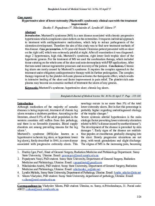 (PDF) Hypertensive ulcer of lower extremity (Martorell’s syndrome ...