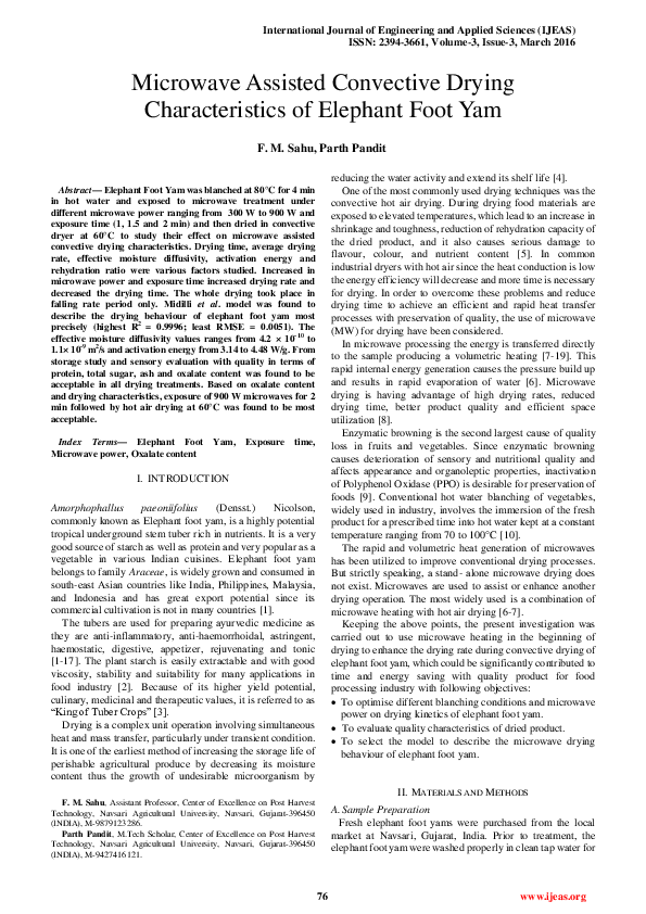 (PDF) Microwave Assisted Convective Drying Characteristics of Elephant ...