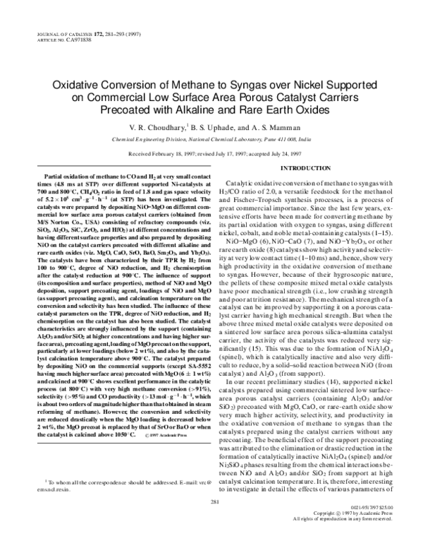(PDF) Oxidative Conversion of Methane to Syngas over Nickel Supported ...
