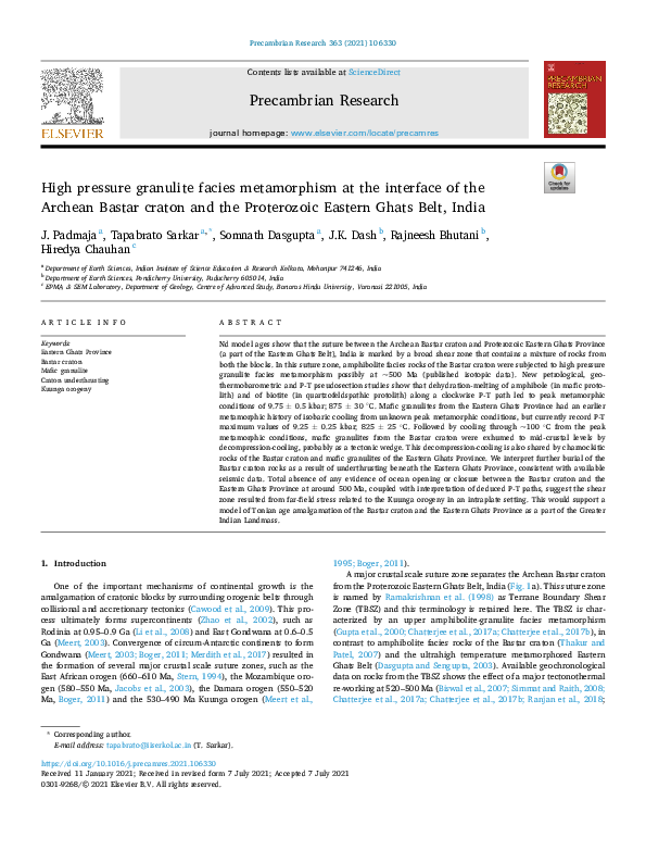 (PDF) High pressure granulite facies metamorphism at the interface of ...