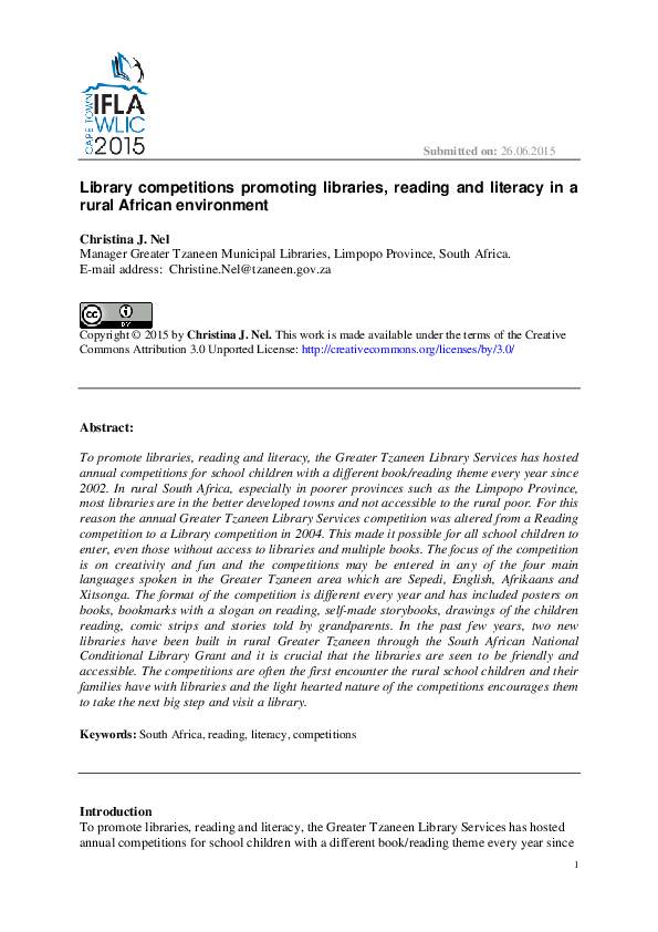 (PDF) Library competitions promoting libraries, reading and literacy in ...