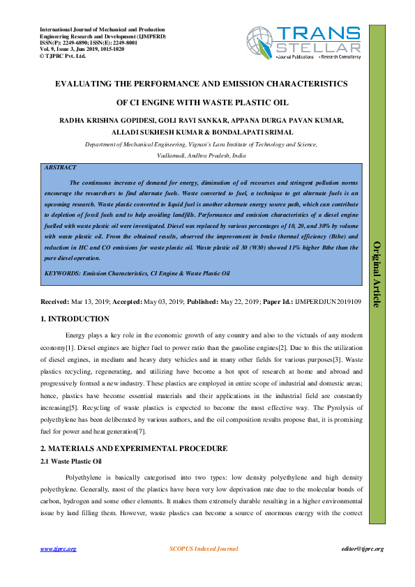 (PDF) Evaluating the Performance and Emission Characteristics of CI ...