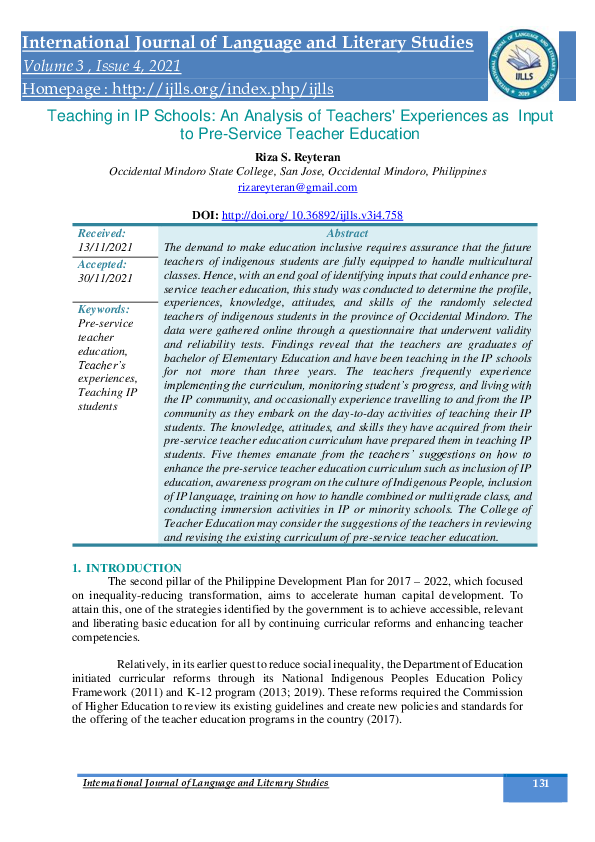 (PDF) Teaching in IP Schools: An Analysis of Teachers' Experiences as ...