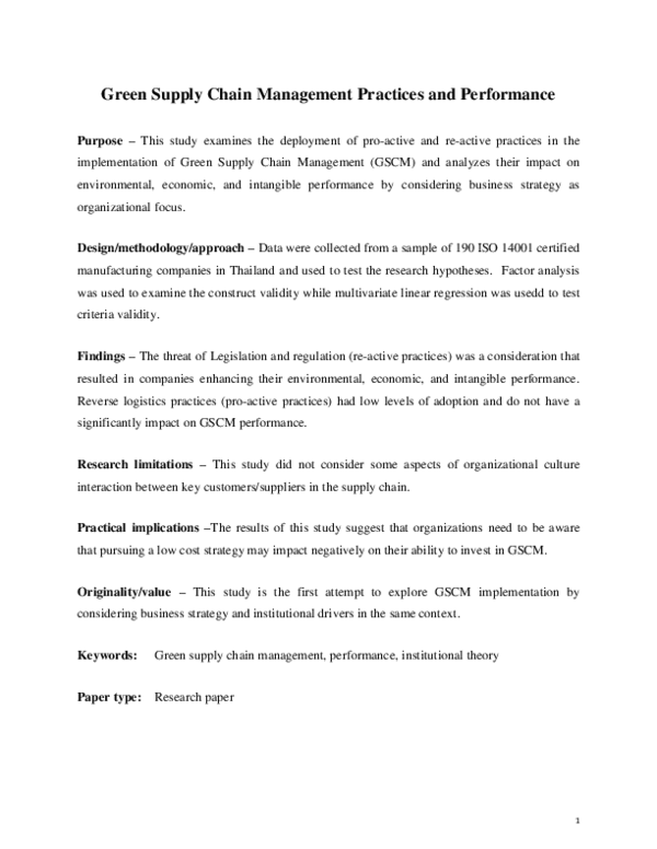 (PDF) Green supply chain management practices and performance