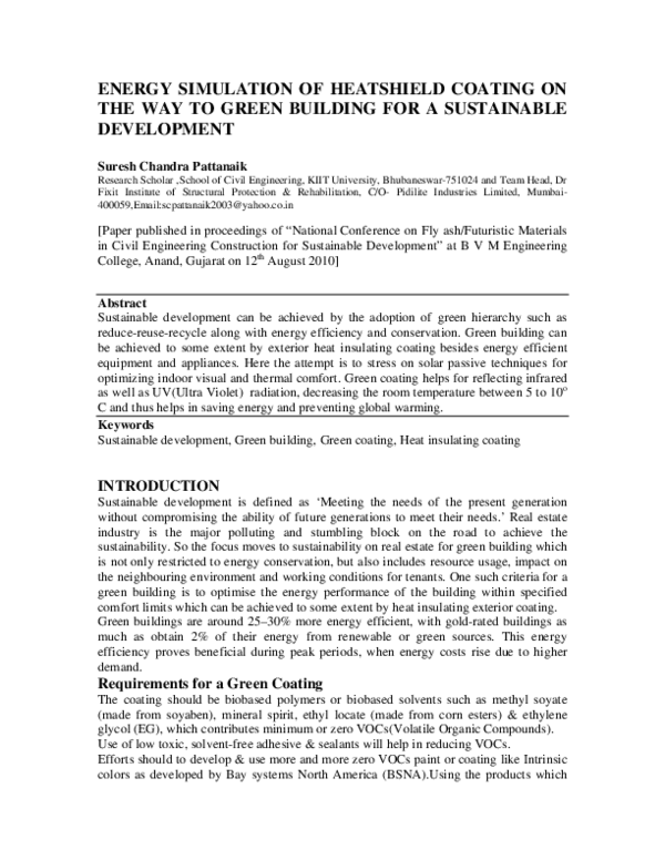 (PDF) Energy Simulation of Heatshield Coating on the Way to Green ...