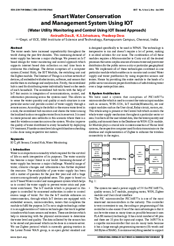 (PDF) Smart Water Conservation and Management System Using IOT