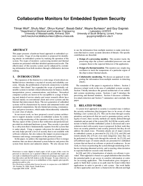PDF) Collaborative Monitors for Embedded System Security