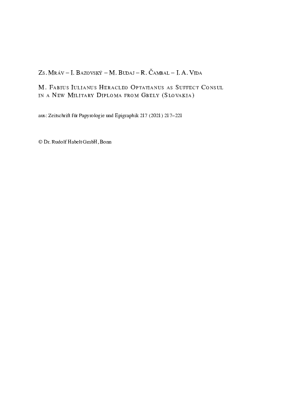 (PDF) M. Fabius Iulianus Heracleo Optatianus as suffect consul in a new