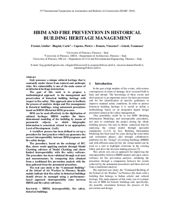 (PDF) HBIM and Fire Prevention in Historical Building Heritage Management