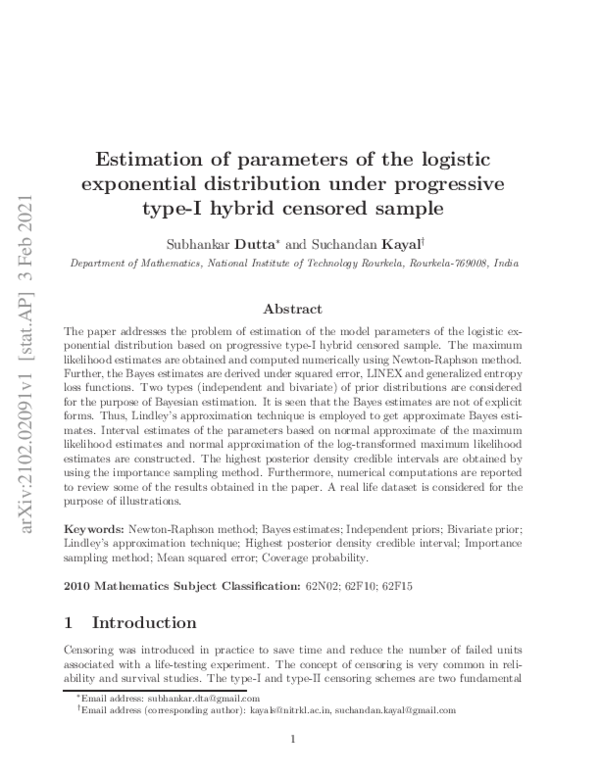 (PDF) Estimation of parameters of the logistic exponential distribution ...