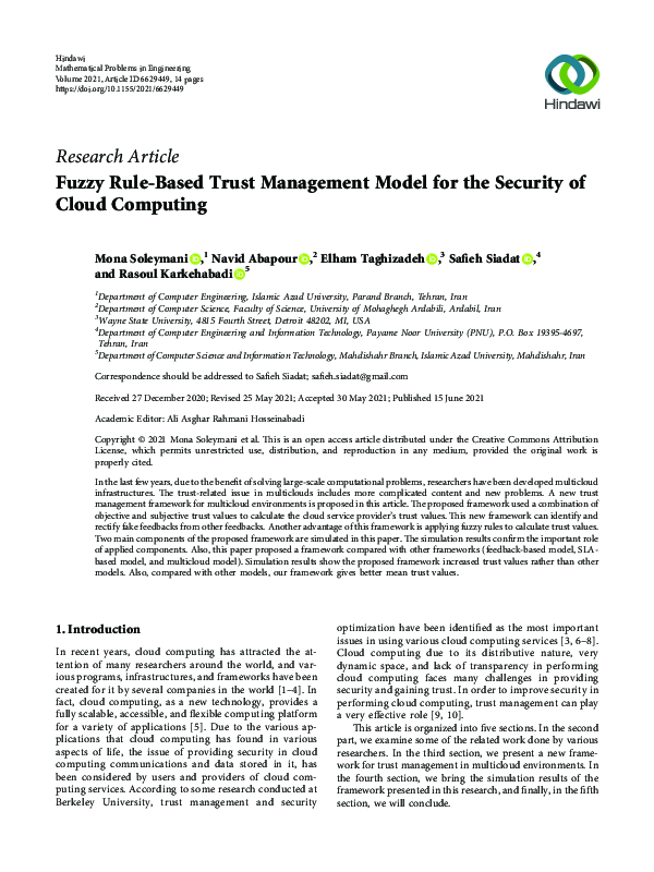 (PDF) Fuzzy Rule-Based Trust Management Model for the Security of Cloud ...