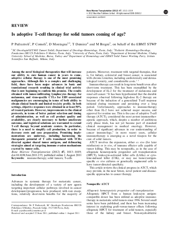 (PDF) Is adoptive T-cell therapy for solid tumors coming of age&quest