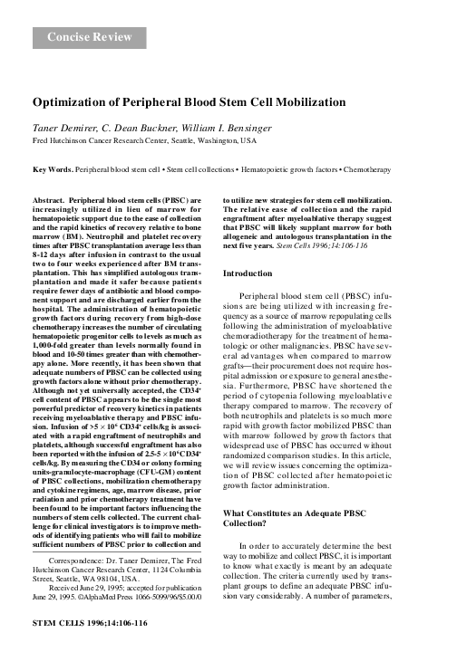 (PDF) Optimization of Peripheral Blood Stem Cell Mobilization