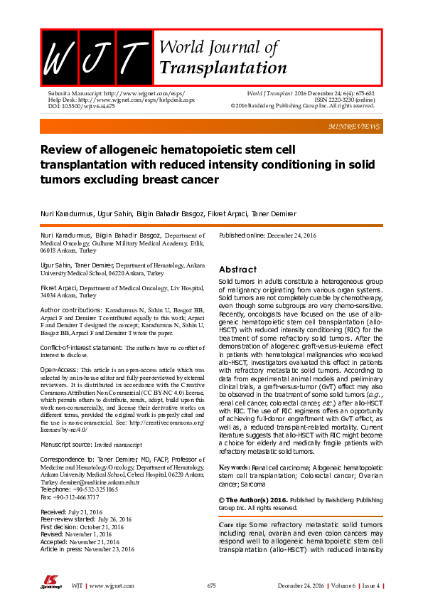 (PDF) Review of allogeneic hematopoietic stem cell transplantation with ...