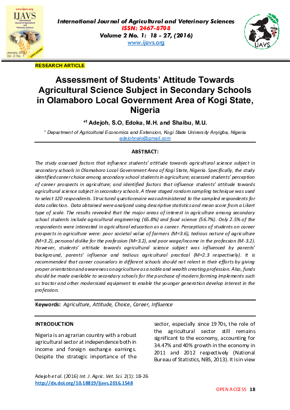 (PDF) Assessment of Students Attitude towards Agricultural Science ...