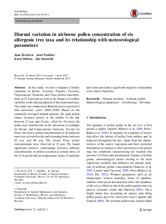 (PDF) Diurnal variation in airborne pollen concentration of six ...