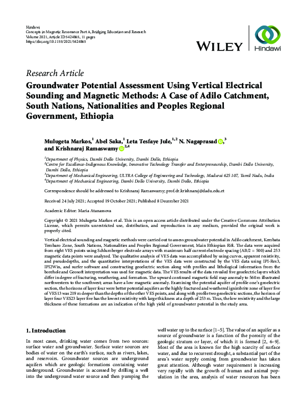 (PDF) Groundwater Potential Assessment Using Vertical Electrical ...