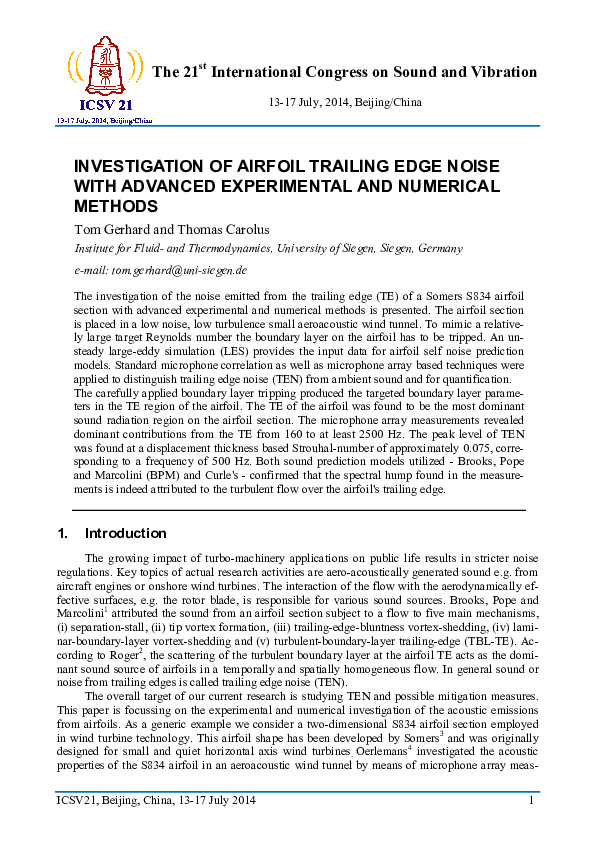 (PDF) Investigation of Airfoil Trailing Edge Noise with Advanced ...