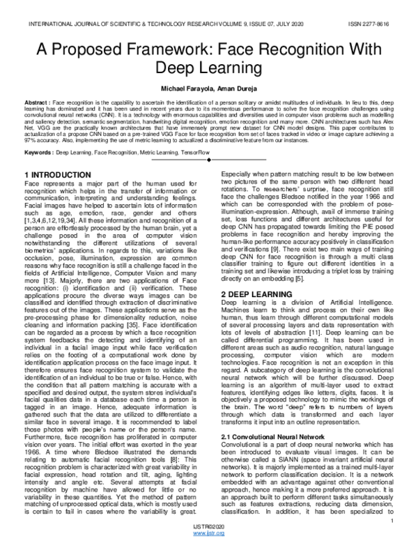 (PDF) A Proposed Framework: Face Recognition With Deep Learning