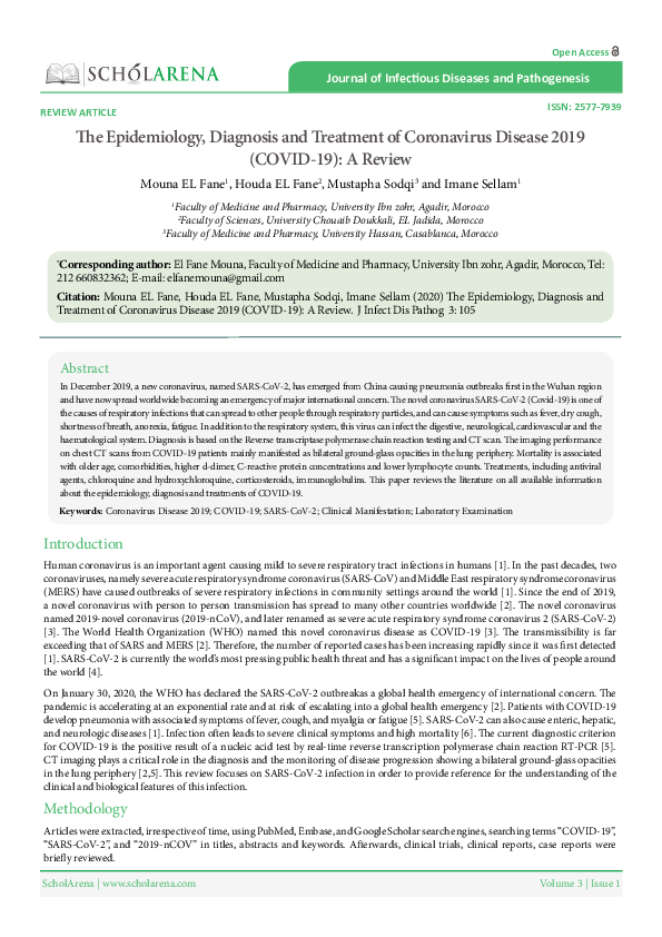 (PDF) The Epidemiology, Diagnosis and Treatment of Coronavirus Disease ...