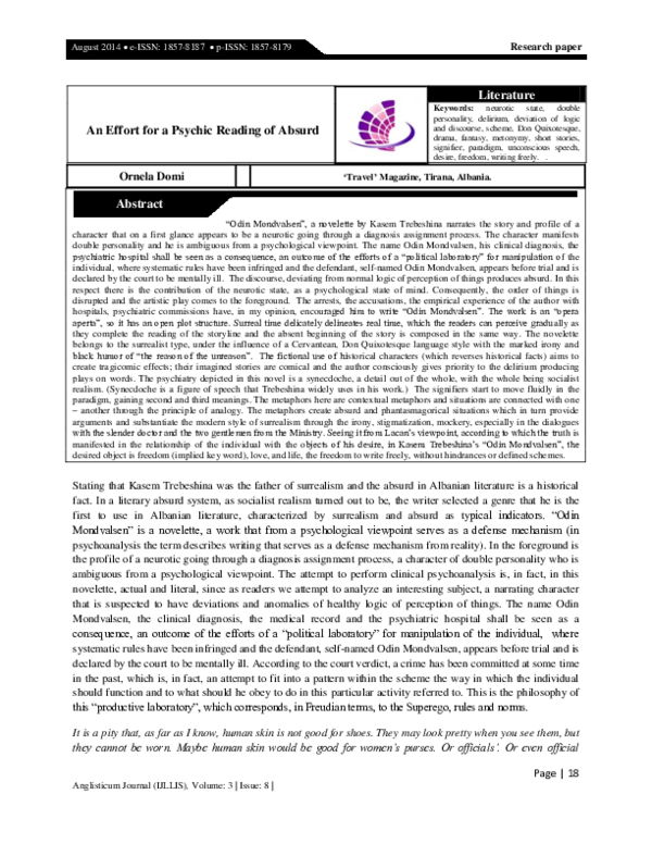 (PDF) An Effort for a Psychic Reading of Absurd