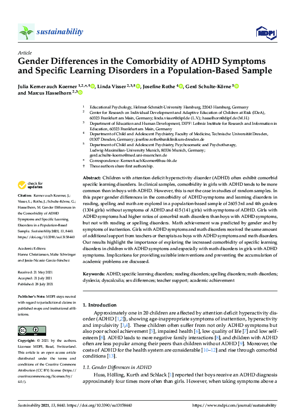 (PDF) Gender Differences in the Comorbidity of ADHD Symptoms and ...