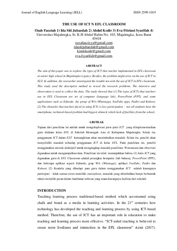 (PDF) The Use of Ict N Efl Classroom