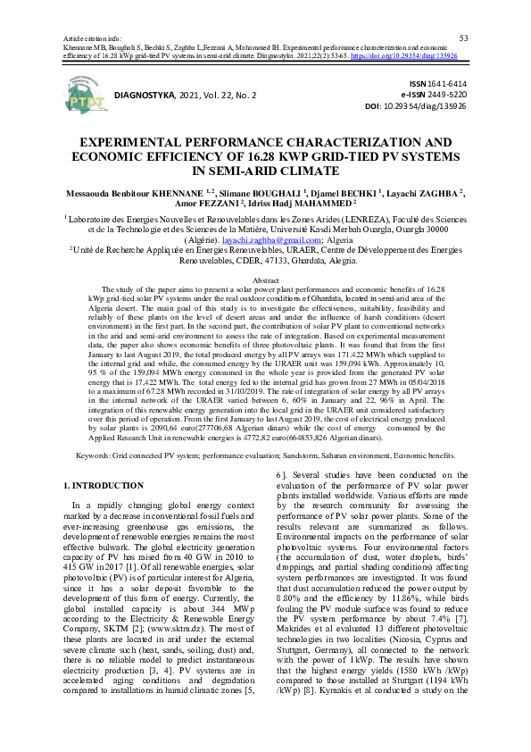 (PDF) Experimental performance characterization and economic efficiency ...