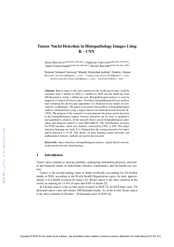 (PDF) Tumor Nuclei Detection in Histopathology Images Using R-CNN