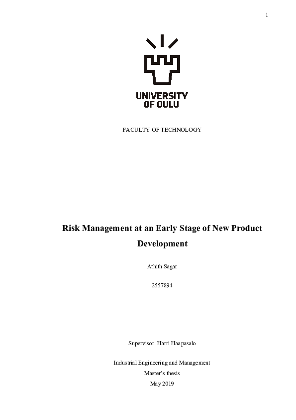 (PDF) Risk management at an early stage of new product development