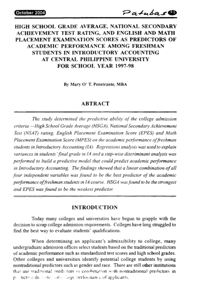 (PDF) Academic Performance Among Freshman Students in Introductory ...