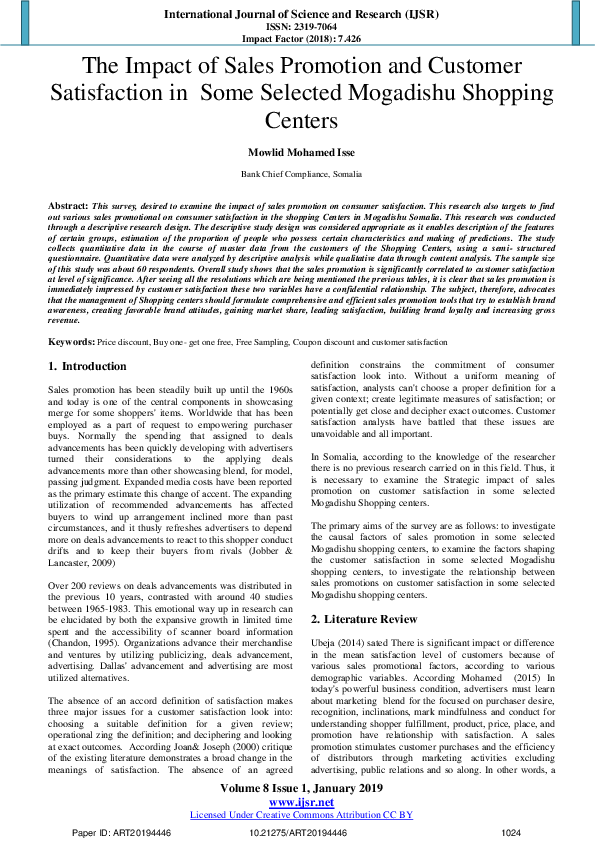 (PDF) The Impact of Sales Promotion and Customer Satisfaction in Some ...