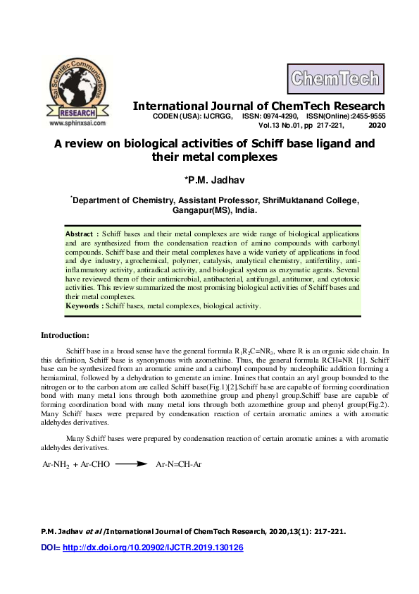 (PDF) A review on biological activities of Schiff base ligand and their ...