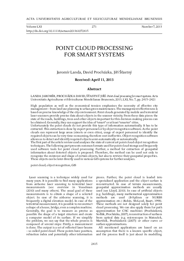 (PDF) Point cloud processing for smart systems