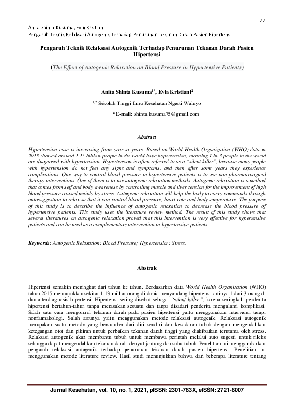 (PDF) The Effect of Autogenic Relaxation on Blood Pressure in ...