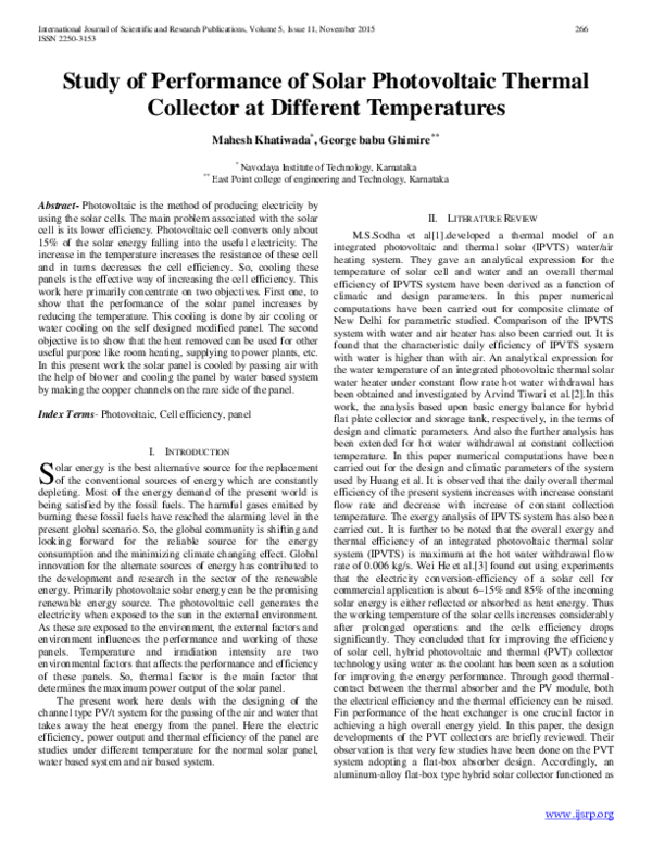 (PDF) Study of Performance of Solar Photovoltaic Thermal Collector at ...
