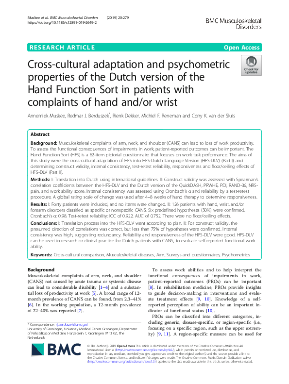 (PDF) Cross-cultural adaptation and psychometric properties of the ...