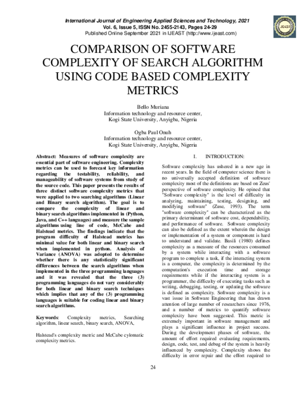 (PDF) Comparison of Software Complexity of Search Algorithm Using Code ...