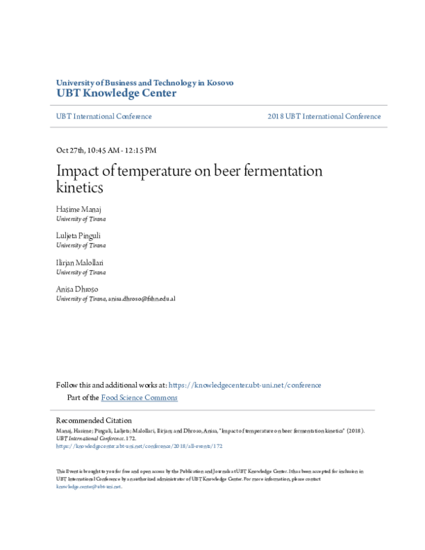 (PDF) Impact of temperature on beer fermentation kinetics
