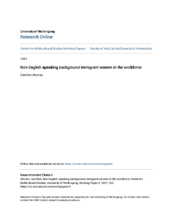 (PDF) NonEnglish speaking background immigrant women in the workforce Caroline Alcorso