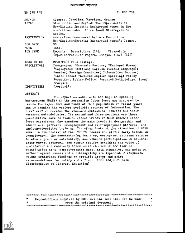 (PDF) Blue Collar and Beyond The Experiences of NonEnglish Speaking Background Women in the